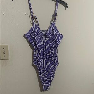 Rue21 Purple and White Cut Out Tie Front Bodysuit